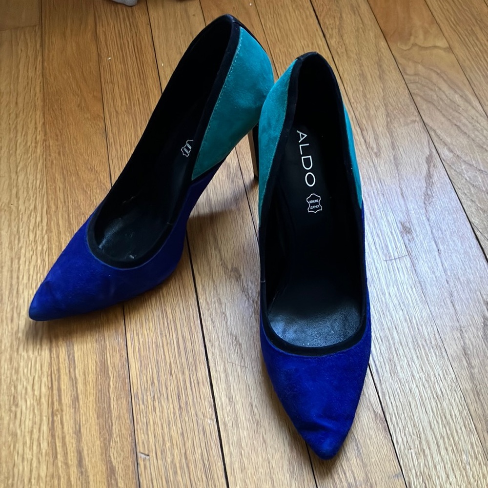 Blue leather heels